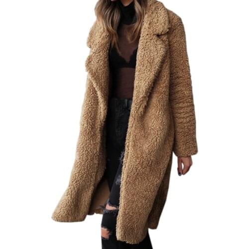 Long Coats Fleece Jackets Winter Warm Coat Cardigan Office Lady Sexy Women Wool Blends Full Tops Overcoats Plus Size
