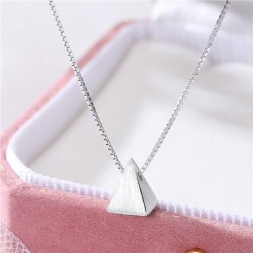 FD11 Sterling Silver 925 Simple Triangle Pyramid Pendant Necklace for Women 925 Silver Jewelry Necklaces