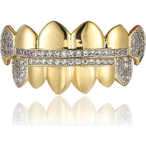 Cubic Zircon Hip Hop Fangs Teeth Grillz Top & Bottom Grills Dental Mouth Punk Teeth Caps Cosplay Party Rapper Hip Hop Jewelry