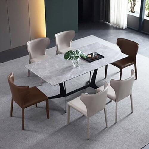 Saddle leather dining chair home modern minimalist nordic light luxury dining chair Italian minimalist designer chair desk chair