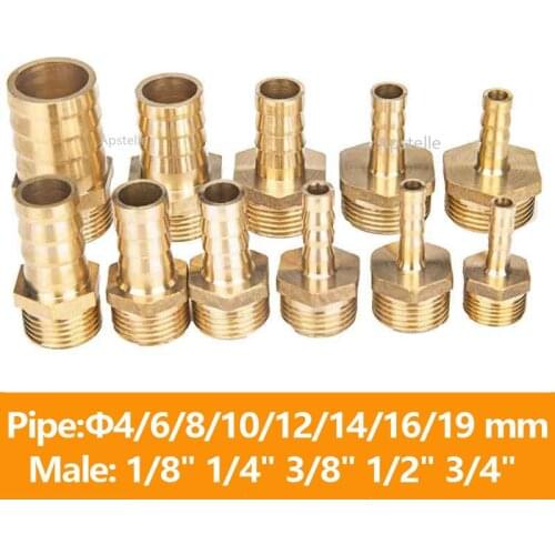 Brass Pipe Fitting 4mm 6mm 8mm 10mm 12mm 19mm Hose Barb Tail 1/8" 1/4" 1/2" 3/8" BSP Male Connector Joint Copper Coupler Adapter