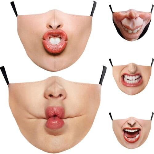Hot Funny Smiling Face-Expression Adult Masks Men Womens Unisex Halloween Breathable Street Sports Dust-proof Cotton Cloth Mask