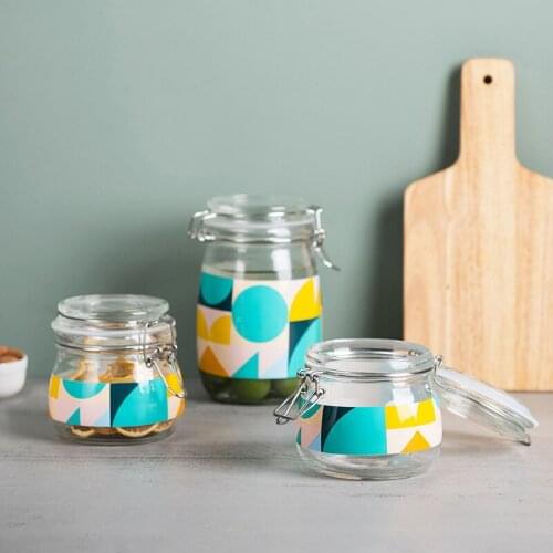 Set of 3 Glass Kitchen Canisters Cereal Dispenser Glass Container Kitchen Food Container for Coffee Spices Sugar Tea Cookie