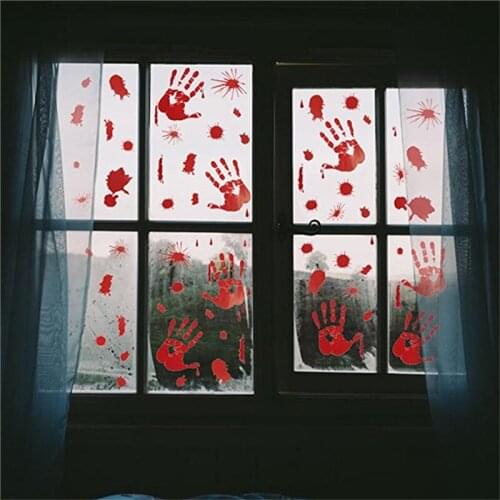 Halloween Window Glass Stickers Blood Handprint Footprint Wall Stickers For Living Room Car Party Decorative Stickers