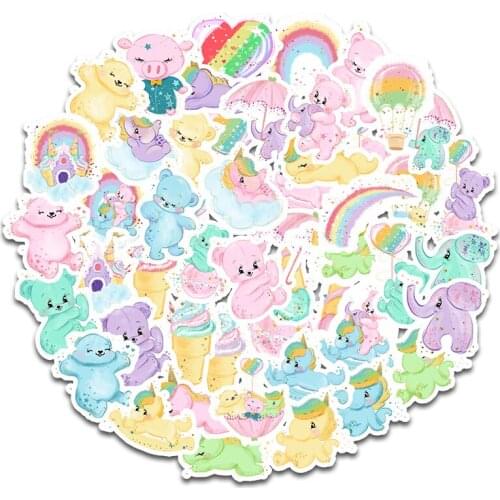 50Pcs Korean Style Rainbow Bear Stickers Waterproof For Mobile Phone Diy Refrigerator Skateboard Car Accessories Sticker