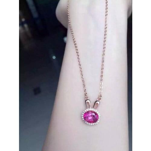 Natural red topaz Necklace S925 silver natural gemstone Pendant Necklace for Girls women Fashion Elegant Lovely rabbit Jewelry