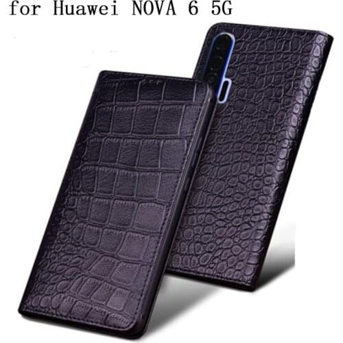 New Crocodile Phone Case for Huawei Nova 6 Nova6 5G Verison Luxury Genuine Leather Protective Flip Shell Skin Nova 6 for Huawei
