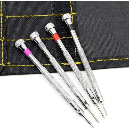 Flat 1.0 / 1.2 / 1.4mm And Cross 1.6 mm 4Pcs Watchmakers Screwdrivers Set Watch Glasses Blade Assort Slotted