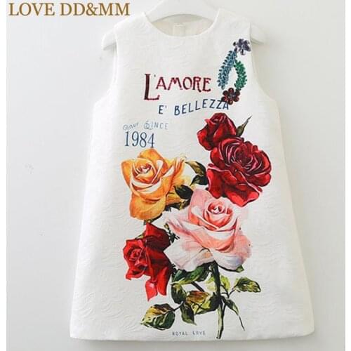 LOVE DD&MM Girls Dresses 2021 Autumn New Childrens Clothing Girls Fashion Sweet Flower Letter Printed Sleeveless Vest Dress