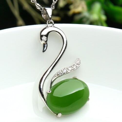 Valentines Day gifts and Hetian jade Swan Pendant inlaid with 925 silver inlaid jade pendant