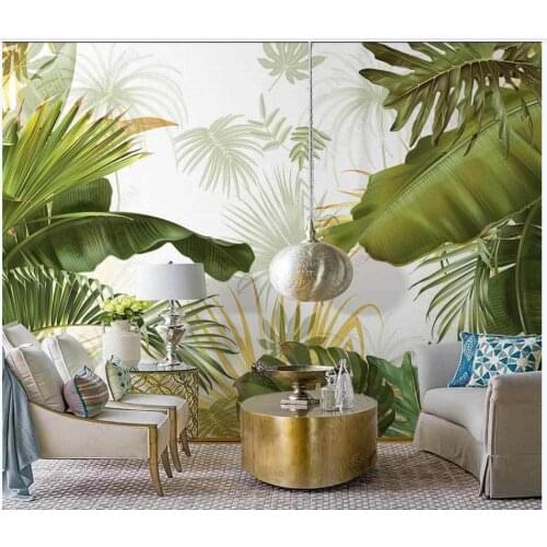 Custom photo wallpaper for walls 3 d mural European hand painted tropical leaves fresh plant indoor luxury background wall paper