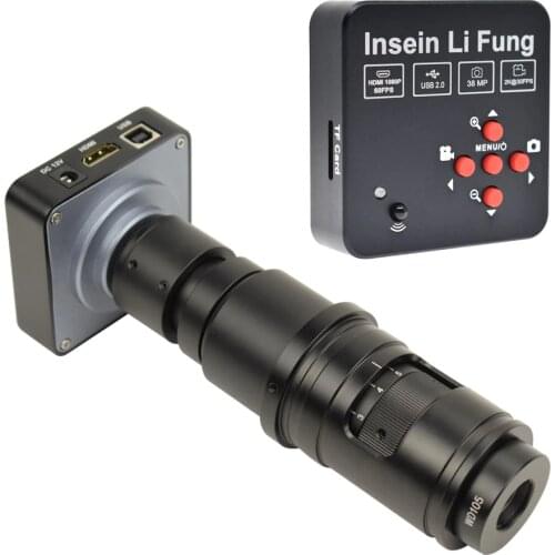 Full HD 38MP 60FPS 1080P 2K Industry Electronic Video Microscope Camera HDMI USB Magnifier+10-300X Full Focus Zoom C-Mount Lens