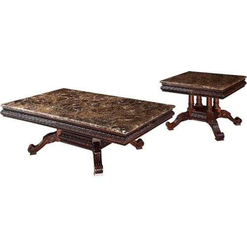 Birch wood hand carved coffee table and end table for living room Stolik kawowy i stolik końcowy GH63