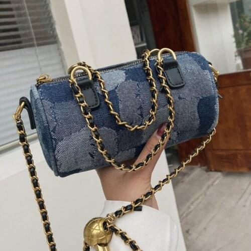 Chain Hand-held Cylinder Bag 2021 New Canvas Plaid Messenger Bag Casual Shoulder Bag Small Square Bag