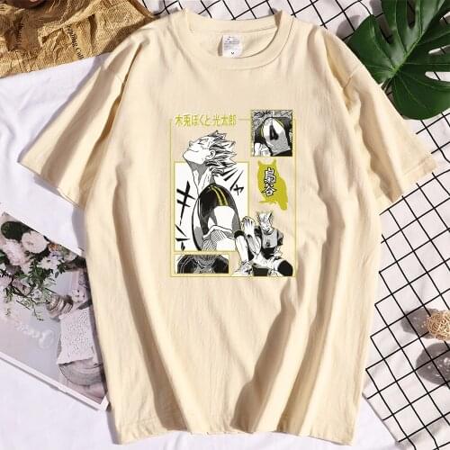Cotton Haikyuu Bokuto Funny T-shirt Mans Aesthetic Print Short Sleeves Casual All-match T-shirts Retro Oversize Mans Tshirts