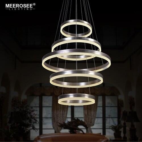 Modern Creative Pendant Light fixtures 5 Circle LED Rings Hanging Drop LED Lustre Home Luminaires Stair Lamp Indoor Lighting