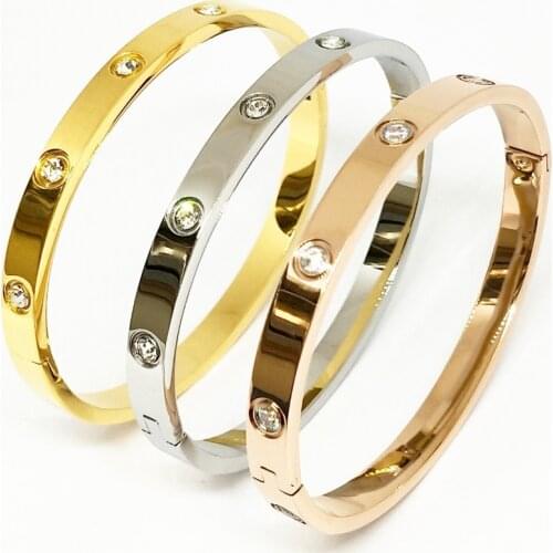 Stylish Classic Bracelets Woman Bracelets Stainless Steel Bangles and Bangles Cubic Zirconia Golden for Woman Jewelry Gifts