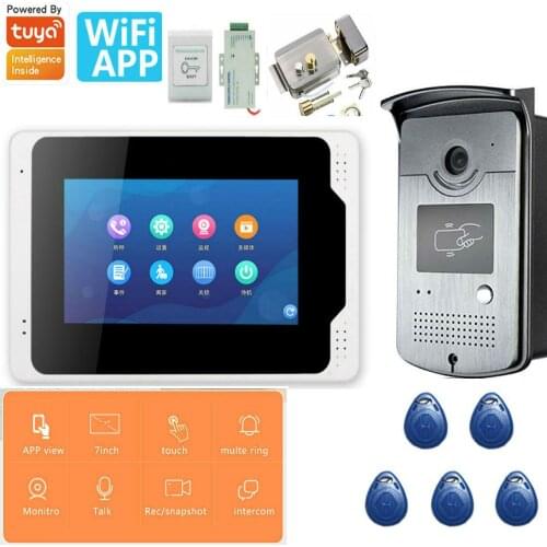 Tuya APP Control Video Intercom 7 Inch LCD Wifi Wireless Video Door Phone Doorbell RFID Speakephone Intercom+Door Opening Lock