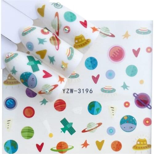 Fashion Stickers for Nails DIY Planet Love Space Ship Water Sliders Manicure Decor Watercolor Nail Decal Stickers Accessoires