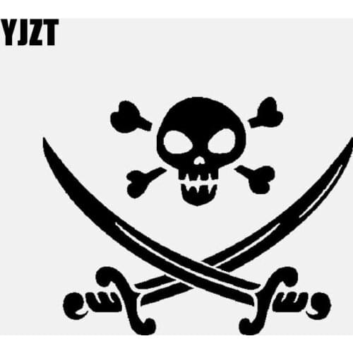 YJZT 14.7CM*11.3CM Skull Crossbones Pirate Personality Car Sticker Vinyl Decal Black/Silver C3-1842