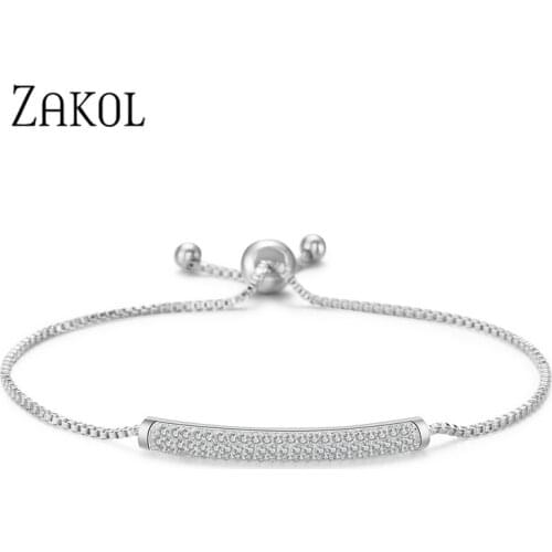 ZAKOL Brilliant Pave Zirconia CZ Rose Gold Color Chain Adjustable Bracelets For Women Fashion Jewelry FSBP2031