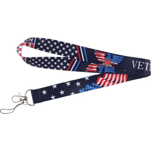 ZF1297 1pcs Veteran Military Patriotic American Flag Id Badge Holder Keychain ID Card Pass Gym Badge Holder Lanyard Key Holder