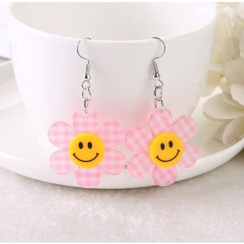 1Pair Lovely Sun Flower Acrylic Drop Earrings For Women Girls Cute Colorful Sunflower Dangle Earrings Fashion Jewelry