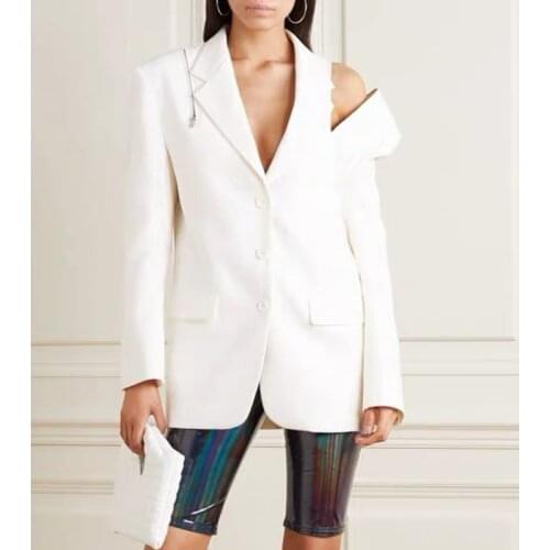 End Custom Off 8.10 Shoulder Zipper Design Personality High street Temperament Solid Color Thin White Blazer coat