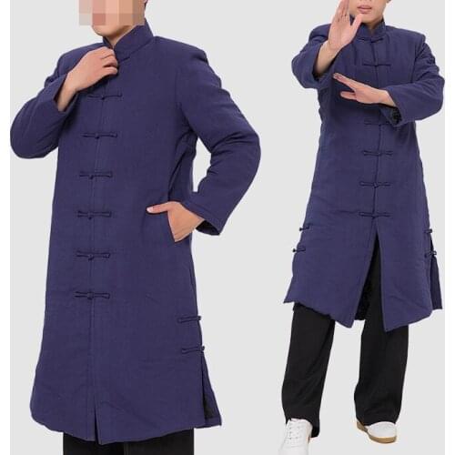 Winter&Autumn warm Cotton&linen Tai chi suit taoist Uniforms taiji jerseys martial arts clothing taoism kung fu robe coat blue