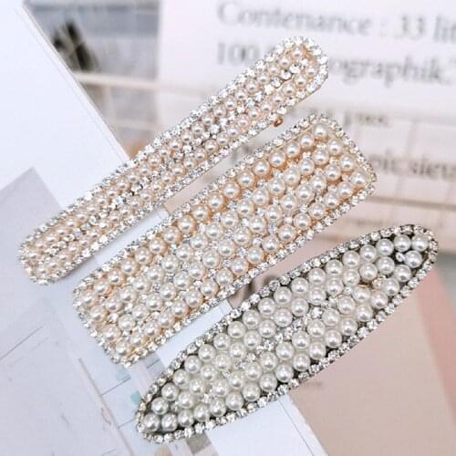 1PC Korea Fashion Imitiation Pearl Crystal Hairpins Geometric Oval Rectangle Shape Hair Clips Women Hair Accessories