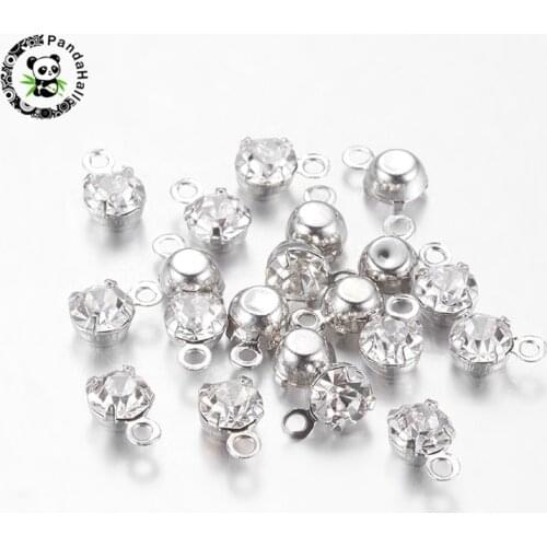 20pcs Clear Crystal Brass Middle East Rhinestone Flat Round Pendants for Jewelry Making DIY 6.5x4x3.5mm Hole: 1mm