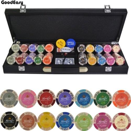 200,300,400,500PCS/Set New Casino Texas Hold'em Clay Double Color Chips With Trim Sticker Poker Chip Set with Leather Suitcase
