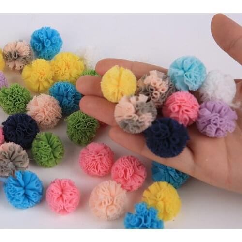 30Pcs 25mm Elastic Force Net cloth Ball DIY Scrapbook Paste Jewelry Headwear Brooch Crochet Toys Decor Jewelry Accessory Gift