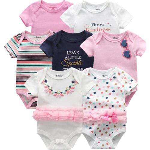 7PCS/lot 2021 Summer Uniesx Baby Bodysuit Lace Short Sleeve Cartoon Clothes Sets baby jumpsuit Roupa De Bebe Outfits Clothing