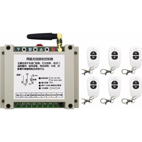 New DC12V 24V 36V 48V 10A 2CH RF Wireless Switch Relay Receiver Remote Controllers & 6* White AB keys Waterproof Transmitter