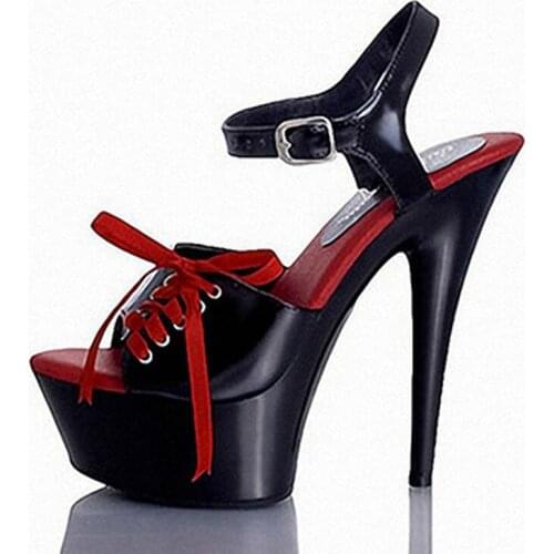 Mclubgirl 15cm Heels New Super High Heel Thin Heel Nightclub Waterproof Platform Hentian High Sexy Lace Up Sandals LYP