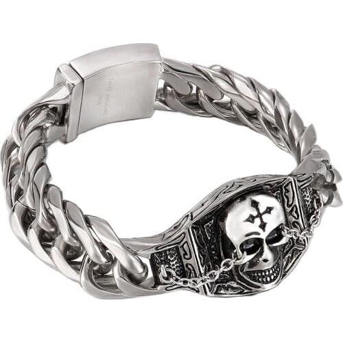 Jewels Store Gothic Dark Style Skull Soldier Chain Mens Bracelet Stainless Steel Charm Jewelry For Man JS42909-D
