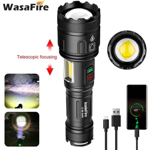 Wasafire Led Flashlights Ultra Bright Torch Camping Light 4 Switch Mode Waterproof Zoomable Bicycle Light Use Tpye C Usb Charge