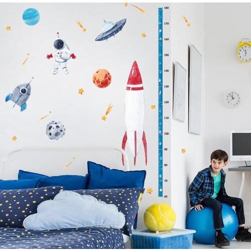 Space Rocket Height Sticker Childrens Room Kindergarten Classroom Decoration Background Wall Kids Wall Sticker 50*70cm
