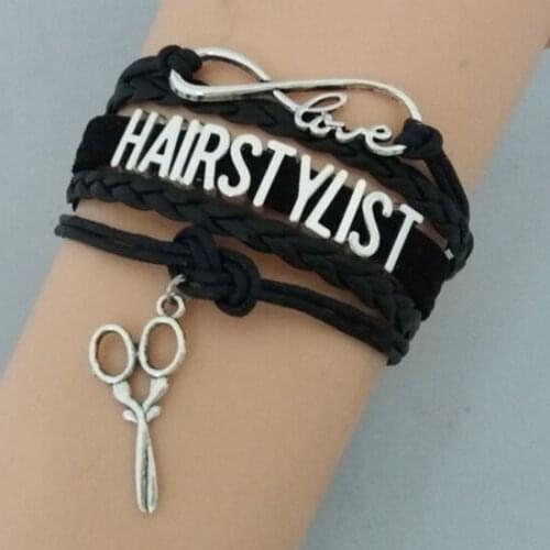 Infinity Love hair stylist Bracelet scissors charm leather wax handmade bracelet & bangles for women men jewelry