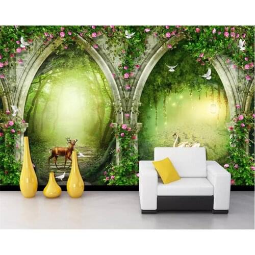 Beibehang Custom wallpaper Forest flower vine swan deer TV background wall living room bedroom decoration mural 3d wallpaper