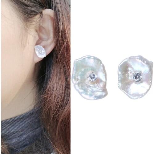 Wholesale Real Freshwater Baroque Pearl Earrings Gold Plated Stud Earrings Nice Party Wedding Women Gift 10 pairs/lot