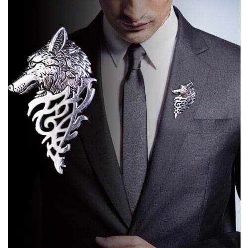 DropShip Retro Wolf Brooch Vintage Punk Collar Pins Badge Brooches For Men Women Suit Clothing Personality Party Jewelry Gift