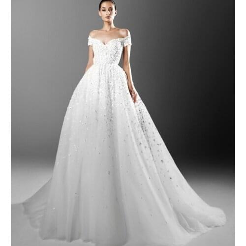 Luxury Wedding Dresses Lace 3D Floral Appliqued Beads A Line Off The Shoulder Vestido De Noiva Custom Made Country Bridal Gowns