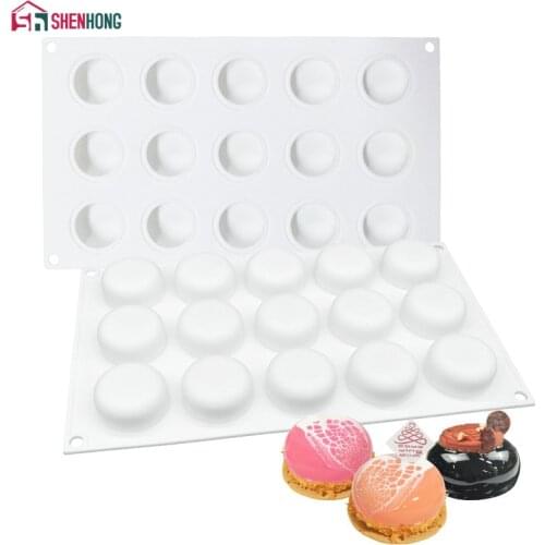 SHENHONG 15 Hole Round Invagination Silicone Cake Decorating Mold For Baking Mould Dessert Mousse Pastry Bakewar Chocolate Mold