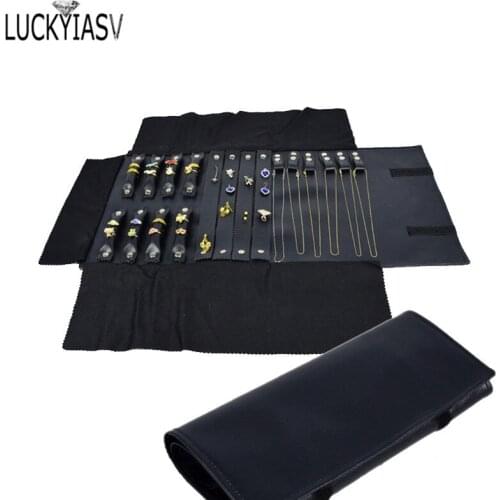 Blue PU Leather Jewelry Storage Bag Portable Ring Pendant Display Cases Organizer Earrings Jewelry Travel Roll Jewelry Boxes