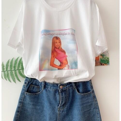 Sunfiz HJN I Only Accept Apologies In Cash Womens Funny Meme T-Shirt Summer Fashion Hipsters Graphic Tee Britney Spears Shirt