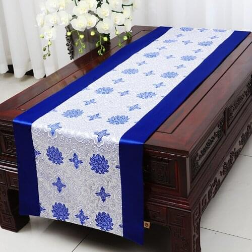Widen Lengthen Chinese Silk Satin Table Runner Dining Table Mat Cover Cloth Damask Coffee Table Cloth Runners Luxury Bed Runner