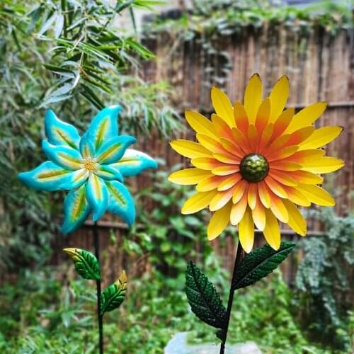 Garden Decoration Stake Simulation Metal Flower Outdoor Ornament Large Colorful Lawn Statue Peg for Yard 1.1m Tall SCVD889