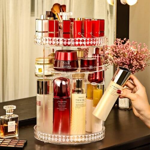 360 Degree Rotating Cosmetic Storage Box Home Desktop Skin Care Products Dressing Table Lipstick Organizer